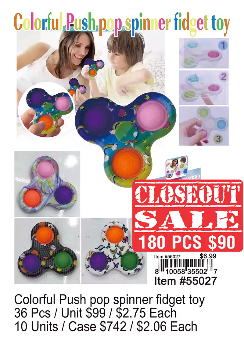 Colorful Push Pop Spinner Fidget Toy Mega - Closeout 180 Pcs.